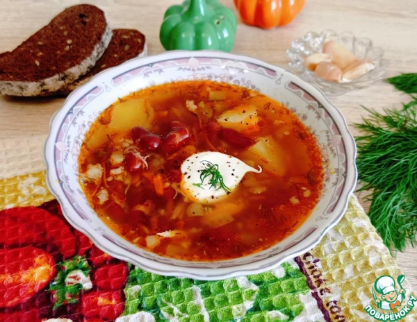 Рассольник с фасолью и пшеничной крупой