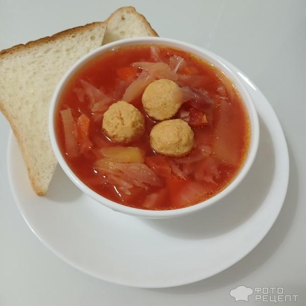 Рецепт: Борщ с фрикадельками - На бульоне из индейки, детский борщ для самых маленьких. Рецепт: Борщ с фрикадельками - На бульоне из индейки, детский борщ для самых маленьких.