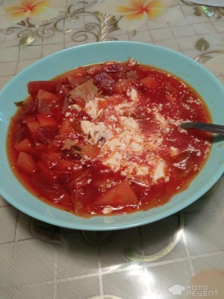 Рецепт: Борщ со свеклой - С подтушенной капустой