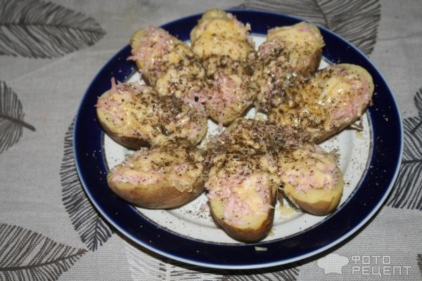 Рецепт: Фаршированный картофель - С ветчиной и сыром Рецепт: Фаршированный картофель - С ветчиной и сыром