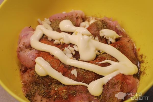 Рецепт: Филе бедра курицы в соусе - в нахлест в духовке Рецепт: Филе бедра курицы в соусе - в нахлест в духовке