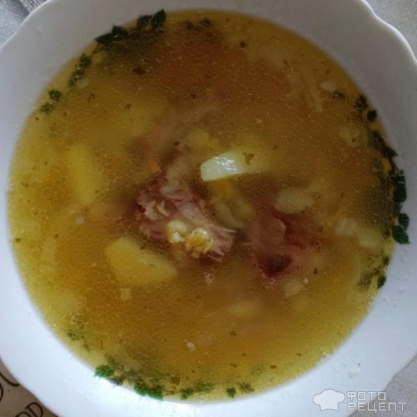 Рецепт: Гороховый суп с копчеными ребрышками - С копчено-вареными ребрышками Рецепт: Гороховый суп с копчеными ребрышками - С копчено-вареными ребрышками