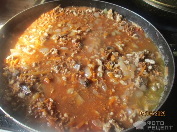 Рецепт: Гречка по-купечески - с грибами и фаршем Рецепт: Гречка по-купечески - с грибами и фаршем