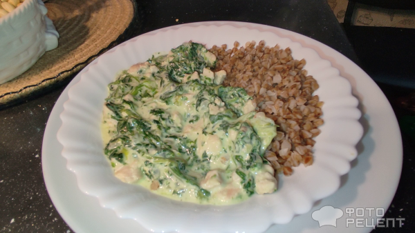 Рецепт: Индейка в сливочном соусе - со шпинатом Рецепт: Индейка в сливочном соусе - со шпинатом