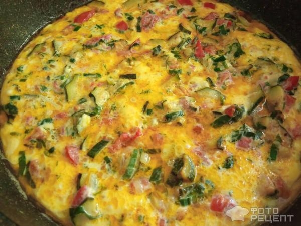 Рецепт: Кабачки обжаренные, в омлете - На сковороде, с зеленью.