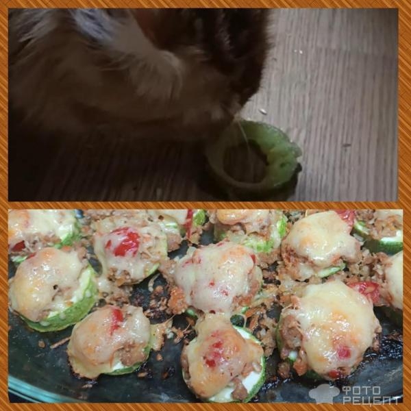 Рецепт: Кабачки запеченные с фаршем и сыром - Закуска по-домашнему Рецепт: Кабачки запеченные с фаршем и сыром - Закуска по-домашнему