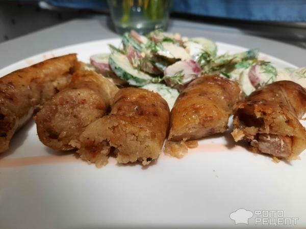 Рецепт: Картофельная колбаса - Бульбяная кишка со шкварками и жареным луком. Рецепт: Картофельная колбаса - Бульбяная кишка со шкварками и жареным луком.