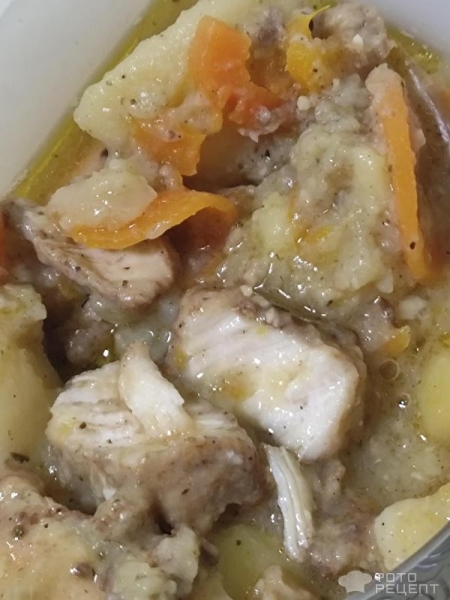 Рецепт: Картошка, тушеная с куриной грудкой - Сочное блюдо