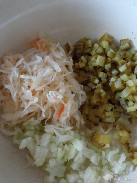 Рецепт: Классический винегрет с квашеной капустой - С красной фасолью Рецепт: Классический винегрет с квашеной капустой - С красной фасолью