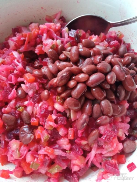 Рецепт: Классический винегрет с квашеной капустой - С красной фасолью Рецепт: Классический винегрет с квашеной капустой - С красной фасолью