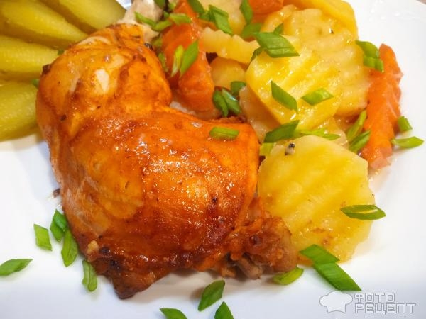 Рецепт: Куриные ножки запеченные с картошкой - в СВЧ