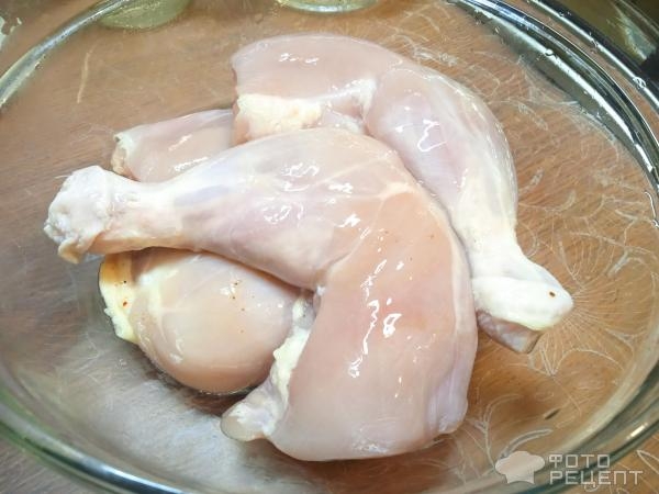 Рецепт: Куриные ножки запеченные с картошкой - в СВЧ