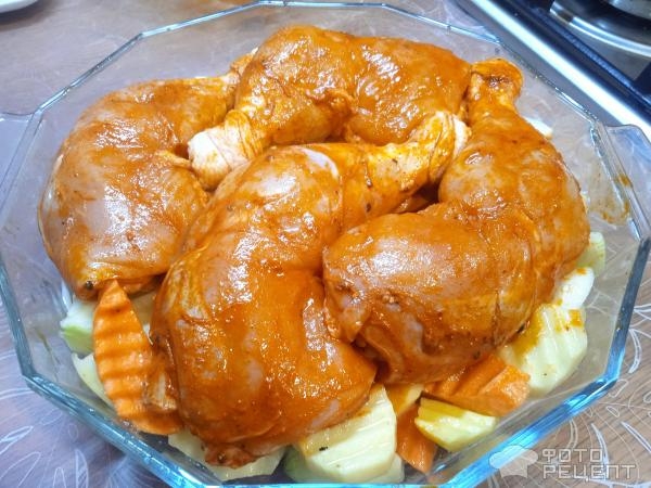Рецепт: Куриные ножки запеченные с картошкой - в СВЧ