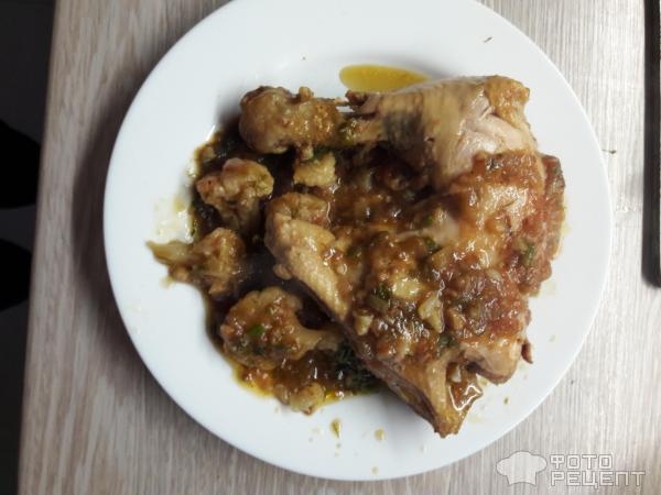 Рецепт: Куриные окорочка в маринаде - С цветной капустой и приправами. Рецепт: Куриные окорочка в маринаде - С цветной капустой и приправами.