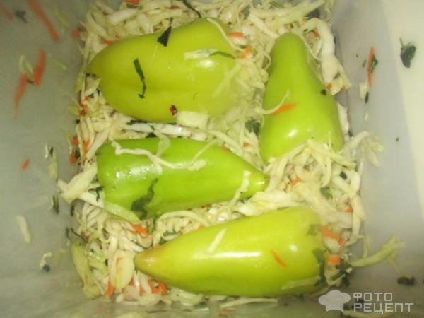 Рецепт: Квашеные перцы фаршированные капустой - быстрый рецепт