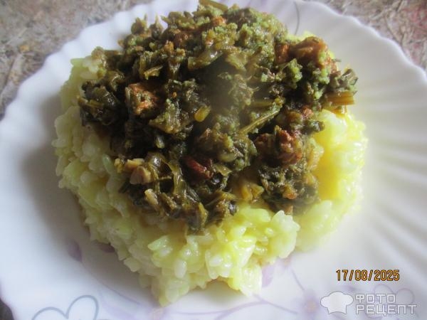 Рецепт: Мясо тушеное с зеленью - типа "сябзи говурма"