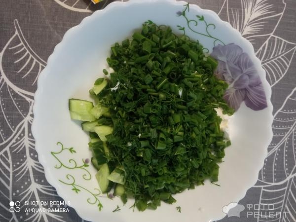 Рецепт: Огуречный салат с моцареллой - с луком и укропом