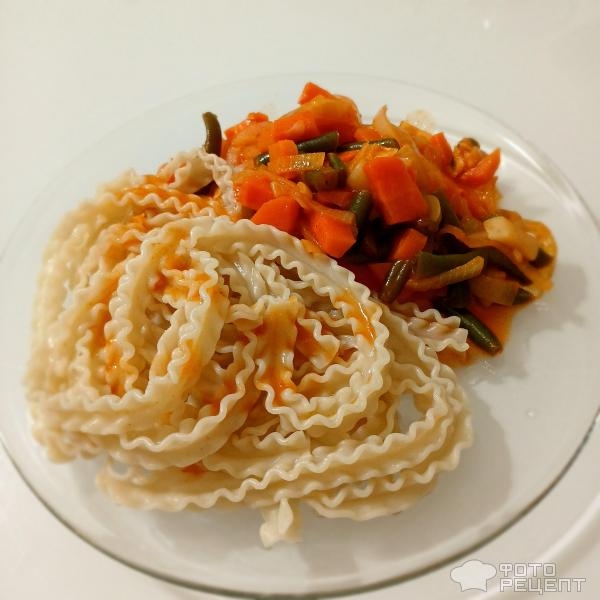 Рецепт: Паста триполини в томатном соусе с овощами - Рецепт быстрого ужина... или обеда:) Продолжаем пробовать макаронные новинки:)