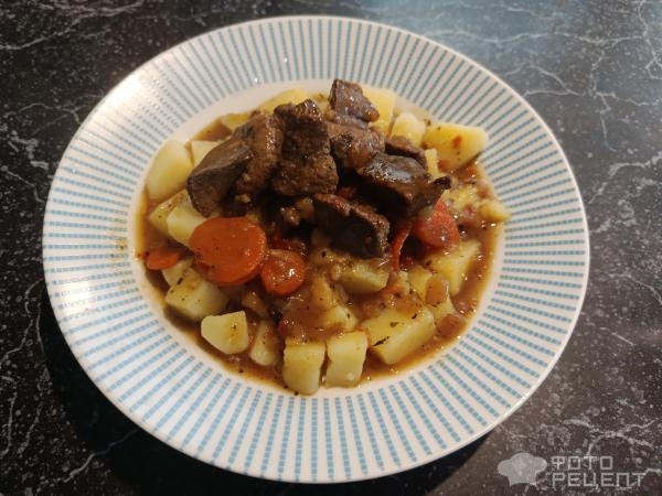 Рецепт: Печень свиная тушеная - с луком и морковью Рецепт: Печень свиная тушеная - с луком и морковью