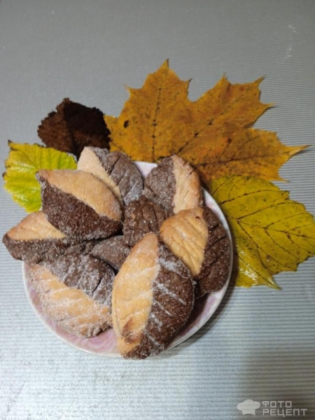 Рецепт: Печенье "Осенние листья" - Двухцветное, шоколадное, простое, быстрое и вкусное Рецепт: Печенье "Осенние листья" - Двухцветное, шоколадное, простое, быстрое и вкусное