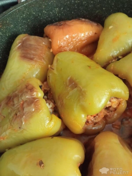 Рецепт: Перец болгарский фаршированный - С мясом и овощами Рецепт: Перец болгарский фаршированный - С мясом и овощами