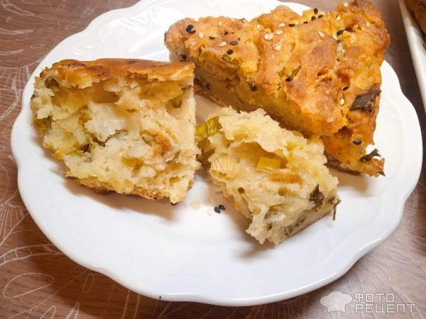 Рецепт: Пирог на кефире - с зелёным луком Рецепт: Пирог на кефире - с зелёным луком