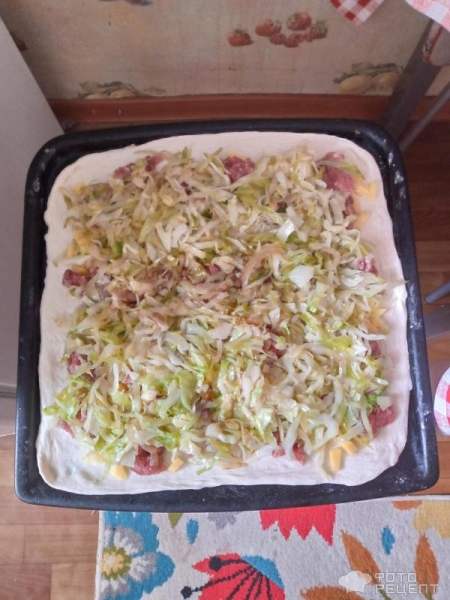 Рецепт: Пирог с фаршем, картофелем, капустой - По-домашнеиу