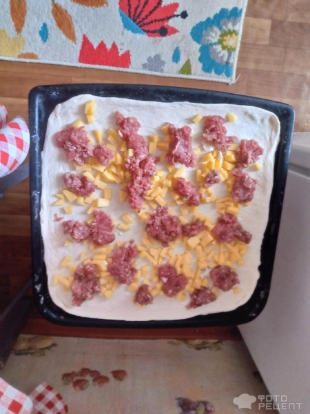 Рецепт: Пирог с фаршем, картофелем, капустой - По-домашнеиу