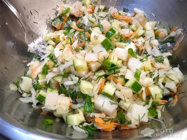 Рецепт: Постный овощной салат - с квашеной капустой