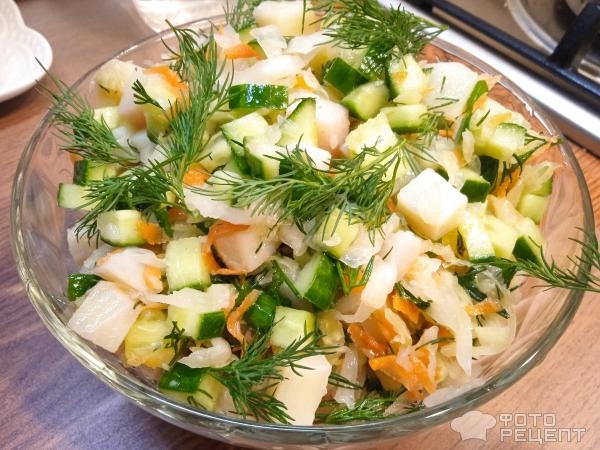 Рецепт: Постный овощной салат - с квашеной капустой