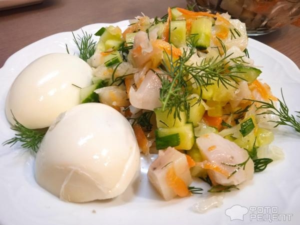 Рецепт: Постный овощной салат - с квашеной капустой