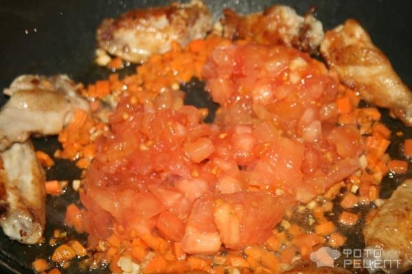 Рецепт: Рис c курицей на испанский манер - с овощами и морепродуктами Рецепт: Рис c курицей на испанский манер - с овощами и морепродуктами