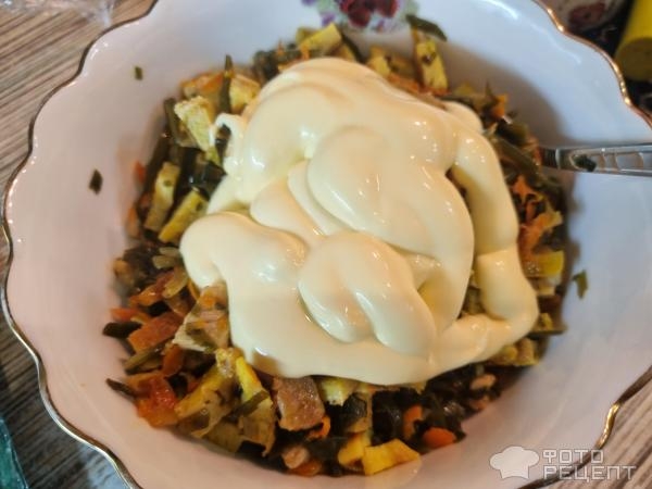 Рецепт: Салат из морской капусты "Японский" - С мясом и омлетом. Рецепт: Салат из морской капусты "Японский" - С мясом и омлетом.