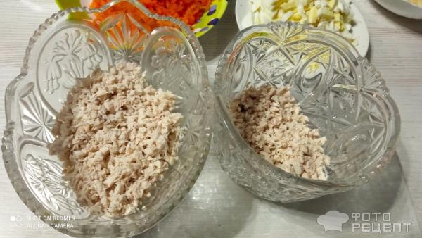 Рецепт: Салат с куриной грудкой и шампиньонами - под "шубой"