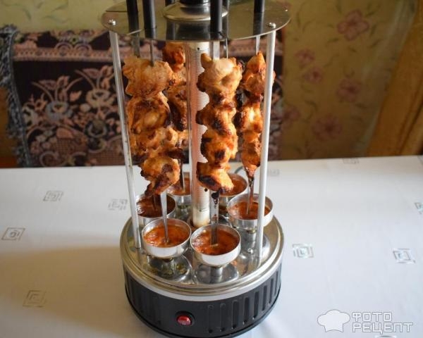 Рецепт: Шашлык в электрошашлычнице - из куриных окорочков в виноградном уксусе Рецепт: Шашлык в электрошашлычнице - из куриных окорочков в виноградном уксусе