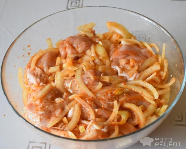 Рецепт: Шашлык в электрошашлычнице - из куриных окорочков в виноградном уксусе Рецепт: Шашлык в электрошашлычнице - из куриных окорочков в виноградном уксусе