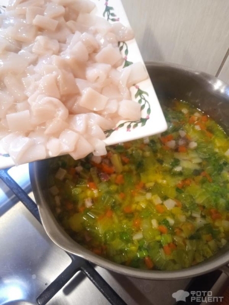 Рецепт: Щи дальневосточные - с кальмарами и копченостями Рецепт: Щи дальневосточные - с кальмарами и копченостями