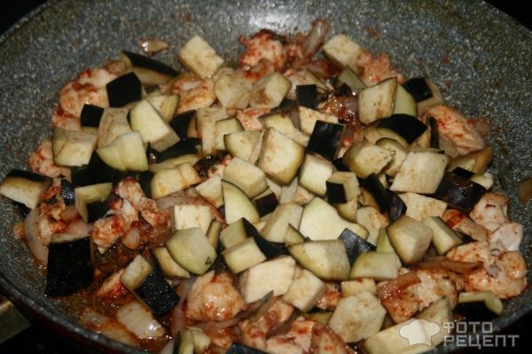 Рецепт: Соте из баклажан - с курицей и овощами Рецепт: Соте из баклажан - с курицей и овощами
