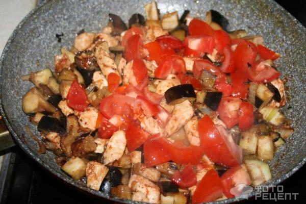 Рецепт: Соте из баклажан - с курицей и овощами Рецепт: Соте из баклажан - с курицей и овощами
