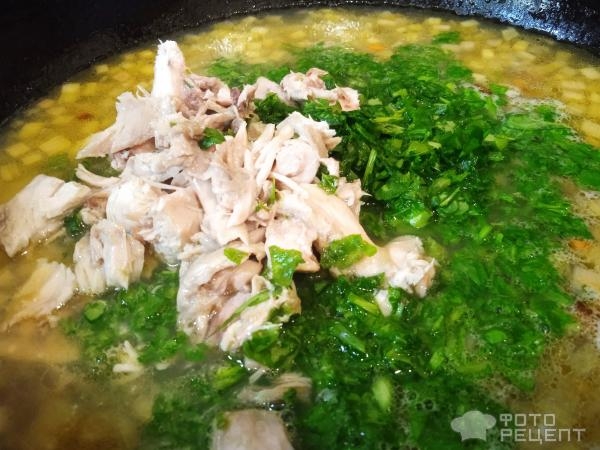 Рецепт: Суп куриный с овощами и зеленью - с ревенем и шпинатом