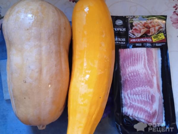 Рецепт: Суп пюре - Тыквенный суп с кабачком и беконом