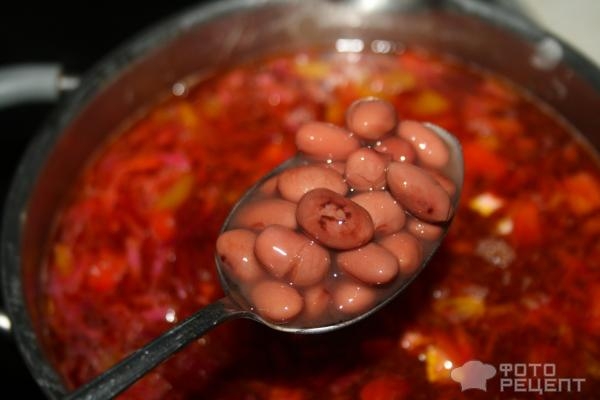 Рецепт: Суп свекольный - с консервированной фасолью Рецепт: Суп свекольный - с консервированной фасолью