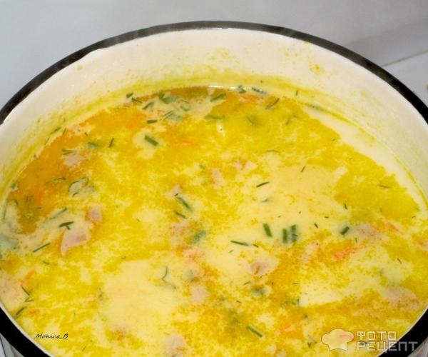 Рецепт: Сырный суп с ветчиной - и свежей зеленью Рецепт: Сырный суп с ветчиной - и свежей зеленью