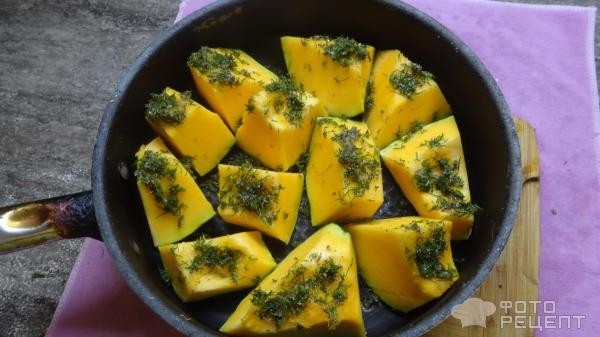 Рецепт: Тыква пряная кусочками - Подойдёт к мясу и как самостоятельное блюдо. Рецепт: Тыква пряная кусочками - Подойдёт к мясу и как самостоятельное блюдо.