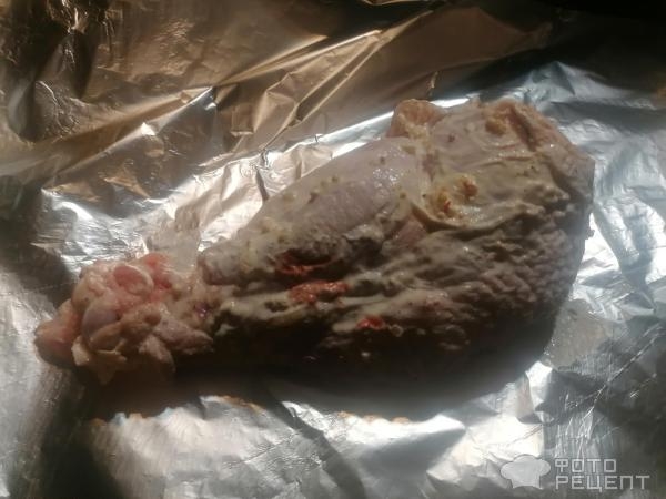 Рецепт: Запеченная индейка с картофелем - в сметанно-горчичном соусе Рецепт: Запеченная индейка с картофелем - в сметанно-горчичном соусе