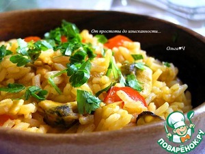 Рис мелосо с мидиями и овощами Рис мелосо с мидиями и овощами