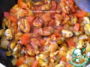 Рис мелосо с мидиями и овощами Рис мелосо с мидиями и овощами