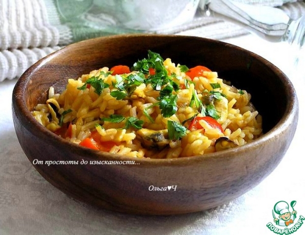 Рис мелосо с мидиями и овощами Рис мелосо с мидиями и овощами