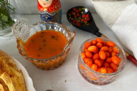 Русские блины с облепиховым соусом#пушкинкулинар Русские блины с облепиховым соусом#пушкинкулинар