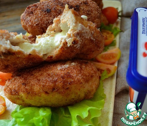 Рыбные котлеты с творожно-сливочной начинкой Рыбные котлеты с творожно-сливочной начинкой